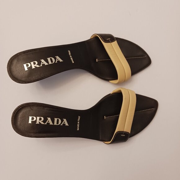 Prada brown tan heels 36 1/2 - Picture 1 of 10